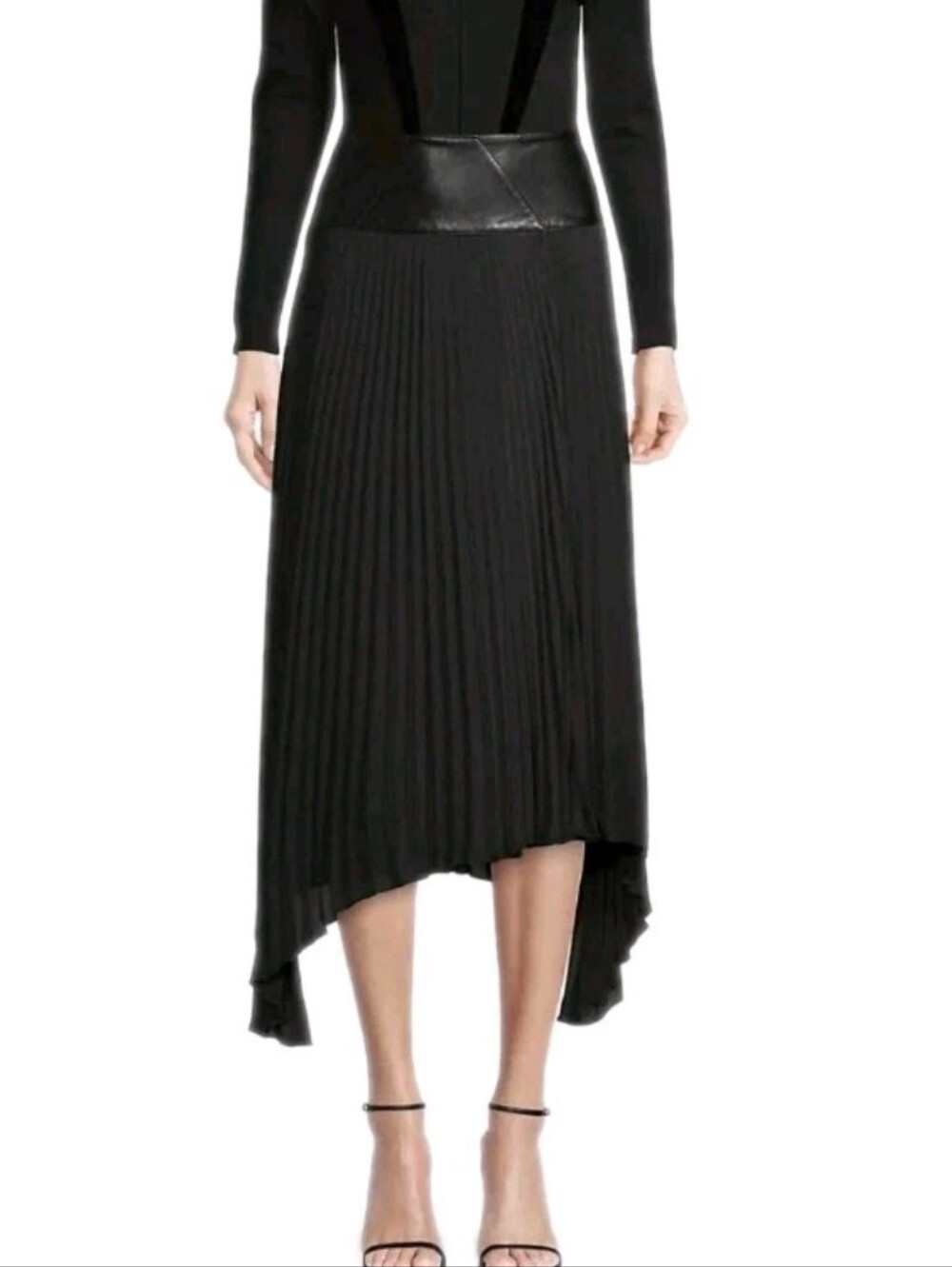 Donna Karan New York Size 8 Black Asymmetric Pleated Midi-Skirt
